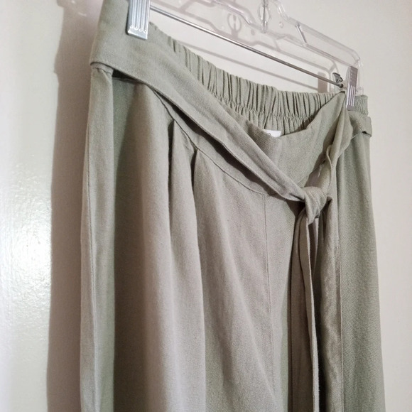 Japna sage green linen blend wide leg pants with fabric tie belt women's size L - Picture 3 of 7